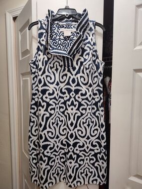 Gretchen Scott Designs Navy and White Patterned Sleeveless Shift Dress